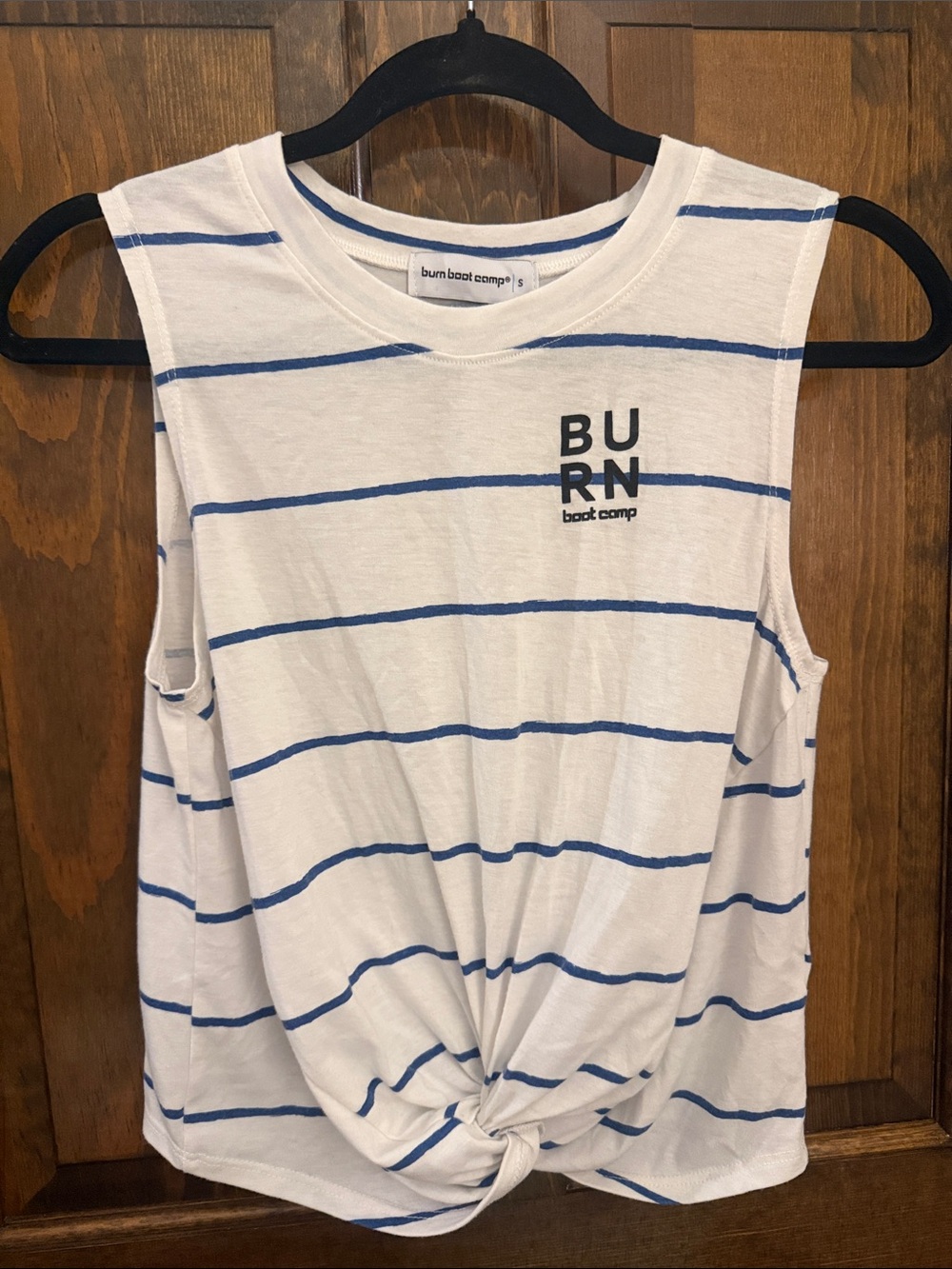 GUC Burn Boot Camp Women's Twist Front Tank Top- Blue White Striped - Size Small